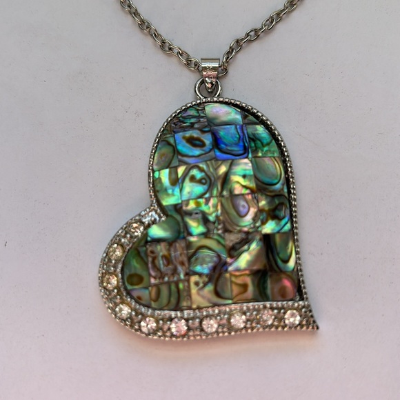 Genuine Abalone Silver Heart Necklace - Picture 1 of 9